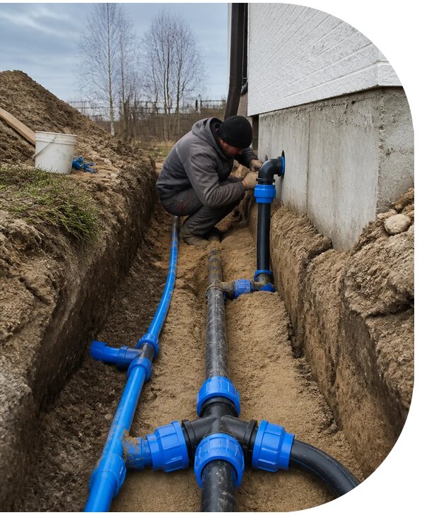 Монтаж наружного водопровода на участке под ключ в Ишимбае